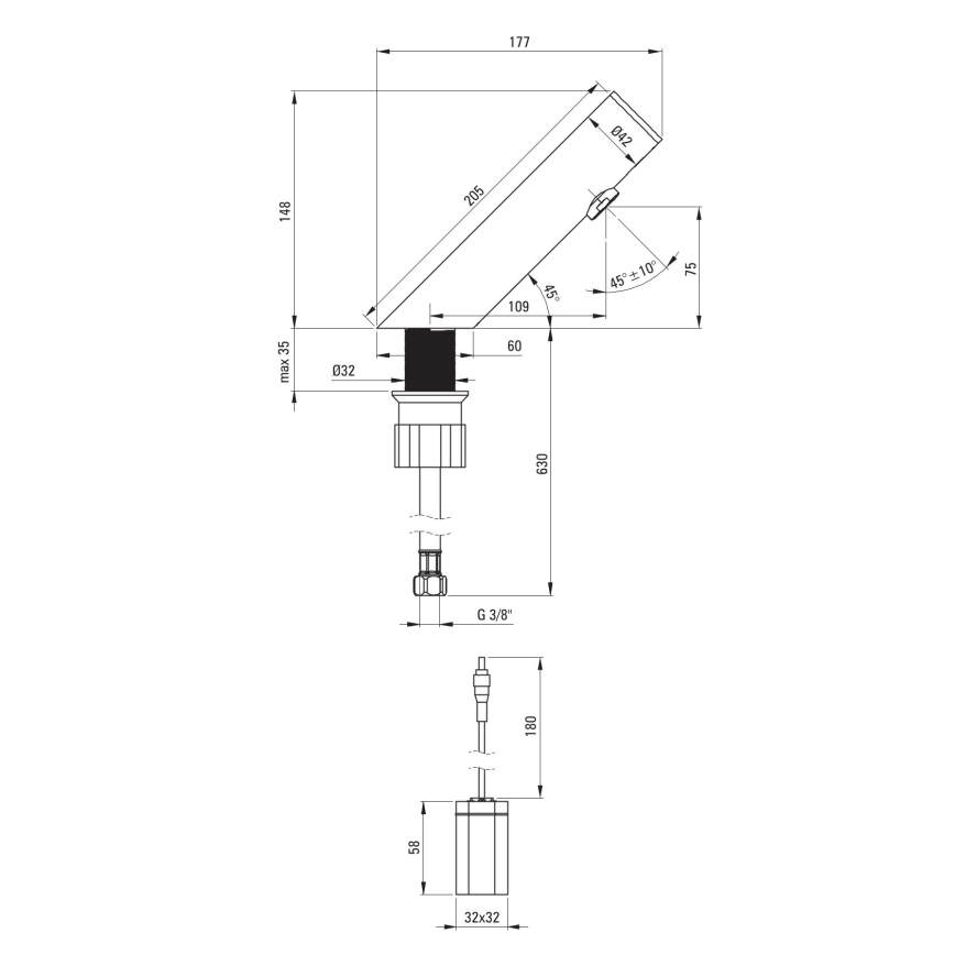 Deante BQR_P28R - Grifo de lavabo sin contacto SENSE 4xAA acero pulido