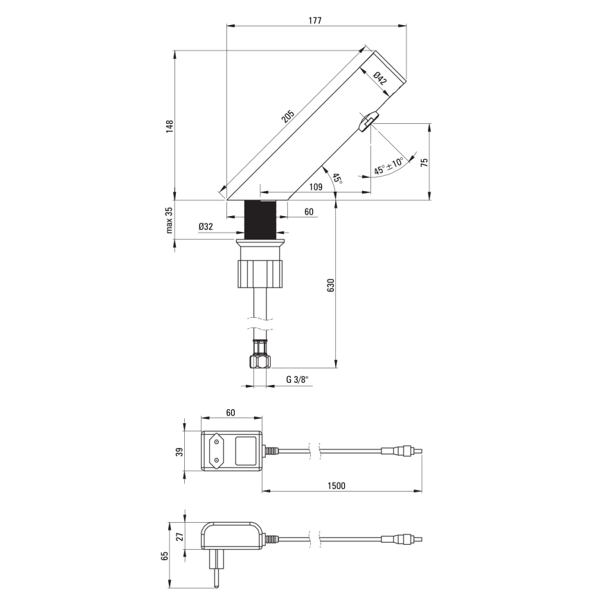 Deante BQR_P28V - Grifo de lavabo sin contacto SENSE 230/6V acero pulido