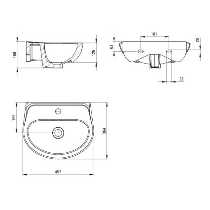 Deante CDJ_6U4W - Lavabo mural con orificio JASMIN 45,7x36,4 cm cerámica/blanco