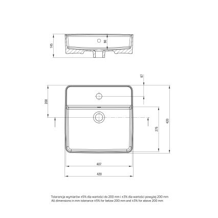 Deante CGS\_6U4B - Lavabo sobre encimera con orificio SQUARE 42x42 cm cerámica/blanco