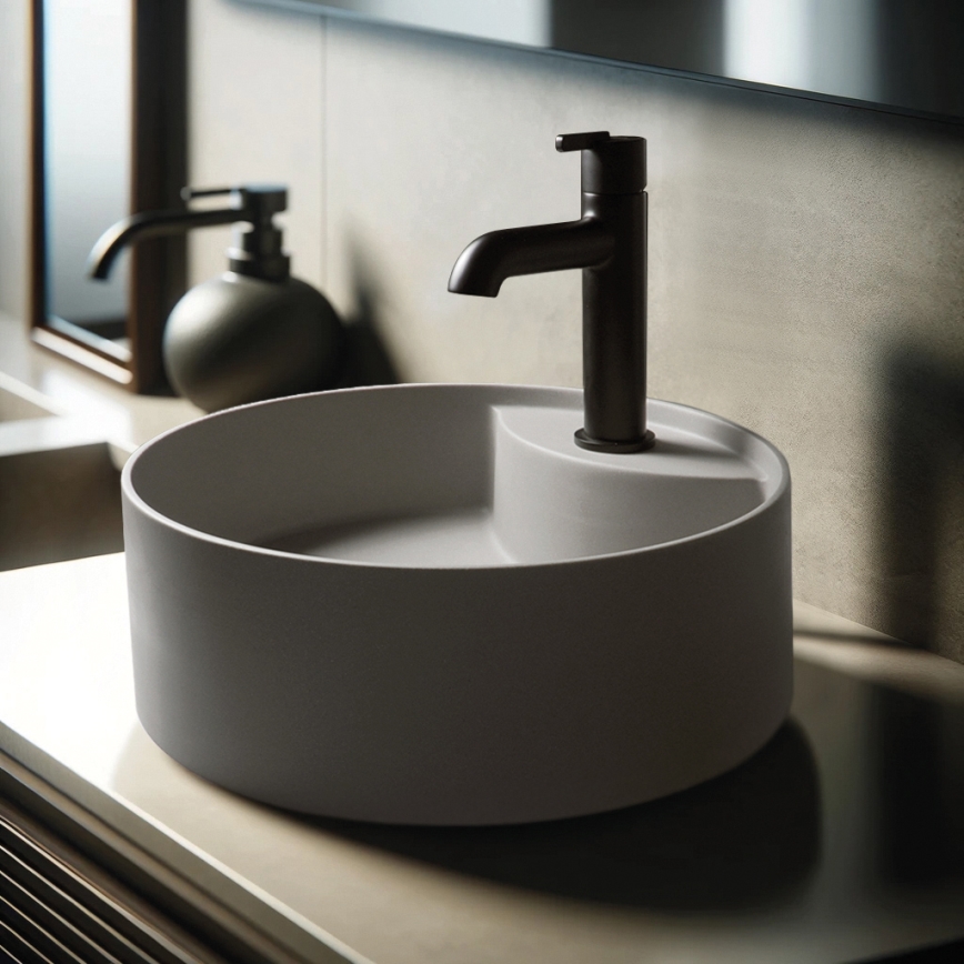 Deante CQS_SU4B - Lavabo de encimera con orificio para grifería SILIA Ø 36 cm, granito/gris metalizado
