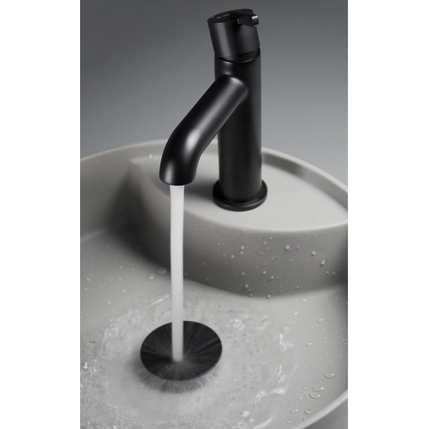 Deante CQS_SU4B - Lavabo de encimera con orificio para grifería SILIA Ø 36 cm, granito/gris metalizado