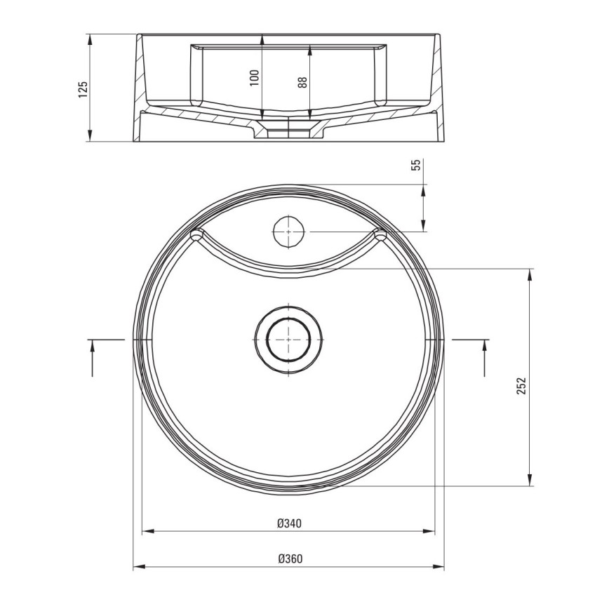 Deante CQS_SU4B - Lavabo de encimera con orificio para grifería SILIA Ø 36 cm, granito/gris metalizado