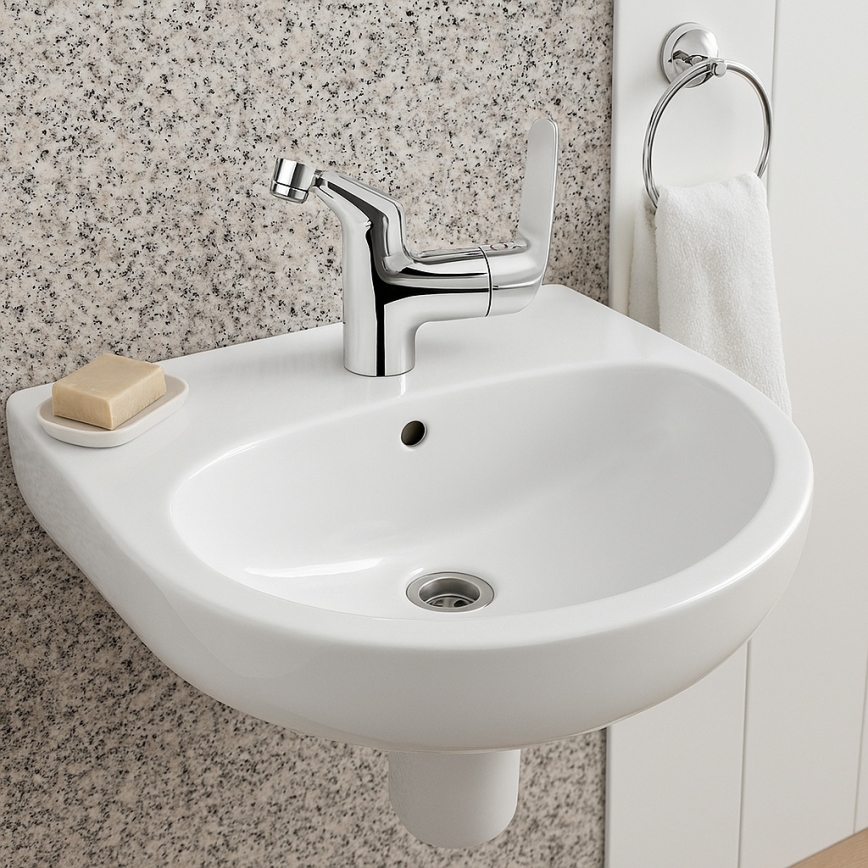 Deante - Lavabo mural JASMIN 45,7x36,4 + grifo para lavabo LEMON