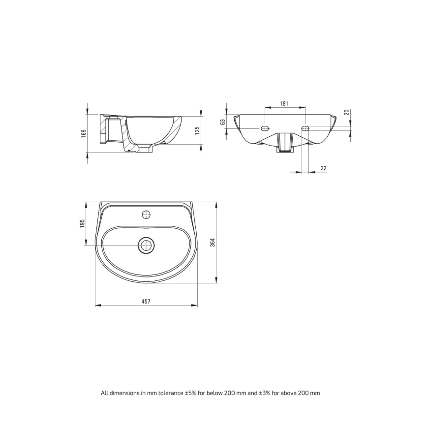 Deante - Lavabo mural JASMIN 45,7x36,4 + grifo para lavabo LEMON