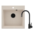 Deante ZQJN5103 - Fregadero de cocina EVORA 50x50 cm + grifo de fregadero con brazo flexible granito/beige
