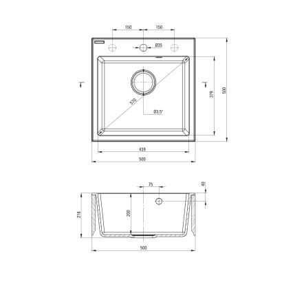 Deante ZQJN5103 - Fregadero de cocina EVORA 50x50 cm + grifo de fregadero con brazo flexible granito/beige
