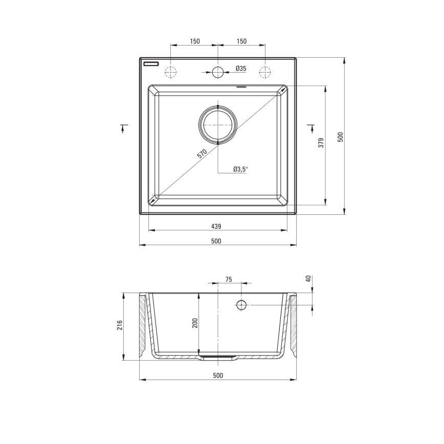Deante ZQJN5103 - Fregadero de cocina EVORA 50x50 cm + grifo de fregadero con brazo flexible granito/beige