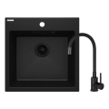 Deante ZQJNN103 - Fregadero de cocina EVORA 50x50 cm + grifo de fregadero con brazo flexible granito/negro