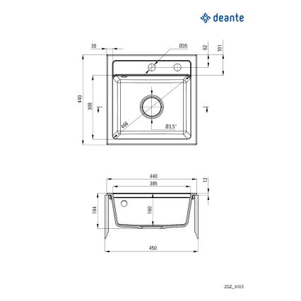 Deante ZQZ_T103 - Fregadero de cocina ZORBA 44x44 cm granito/antracita
