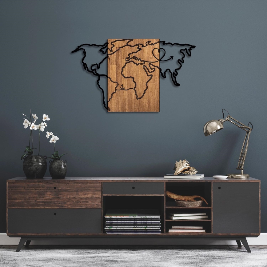 Decoración de pared 118x70 cm mapa madera/metal