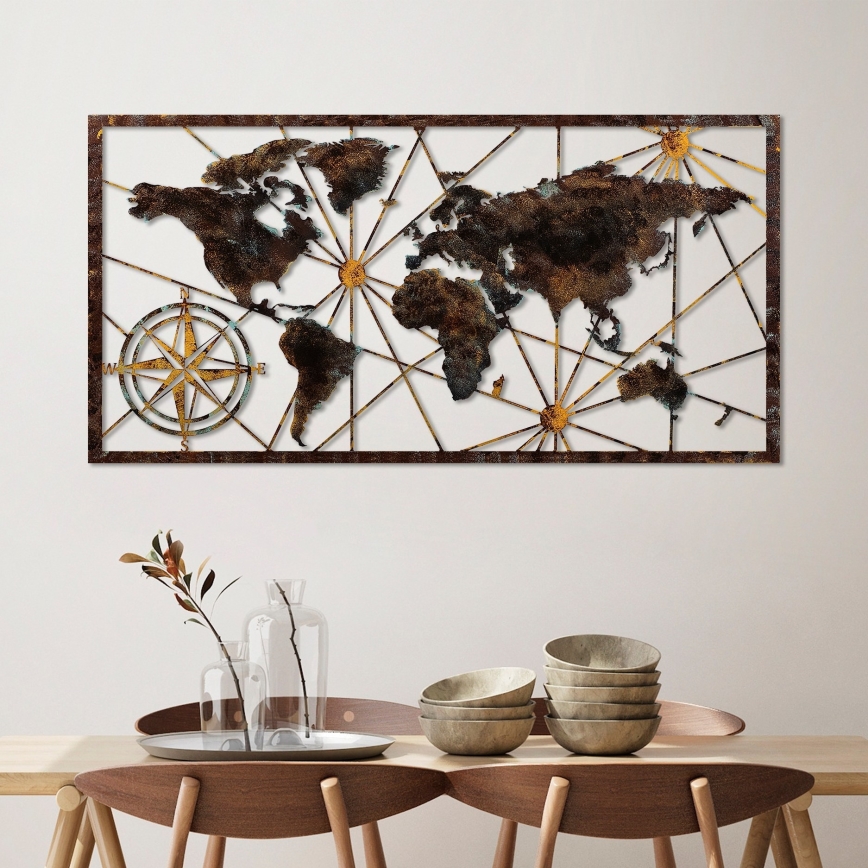 Decoración de pared 120x60 cm Mapa del mundo metal