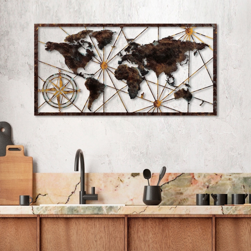 Decoración de pared 120x60 cm Mapa del mundo metal