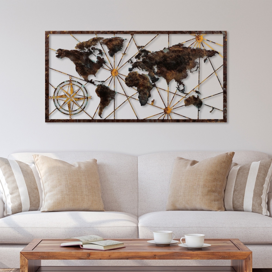 Decoración de pared 120x60 cm Mapa del mundo metal