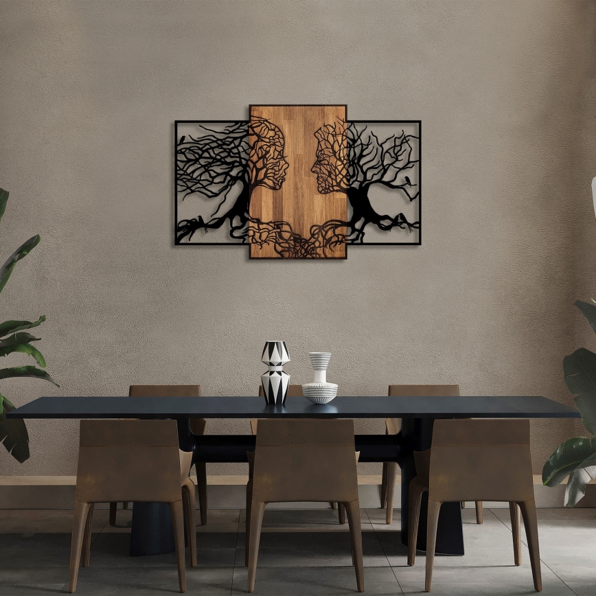 Decoración de pared 125x79 cm árboles de la vida madera/metal