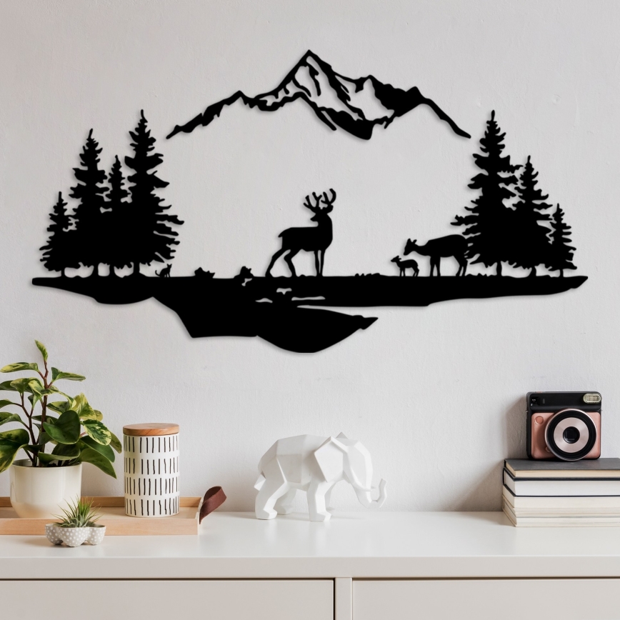 Decoración de pared 2 pz 70x38 cm ciervo metal/negro