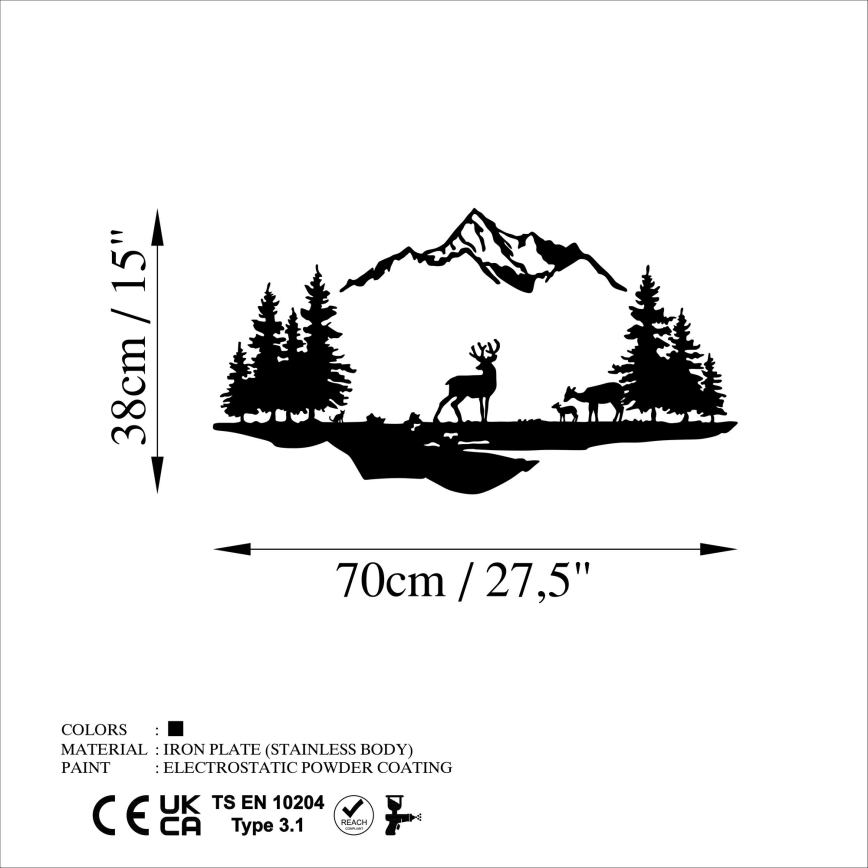 Decoración de pared 2 pz 70x38 cm ciervo metal/negro