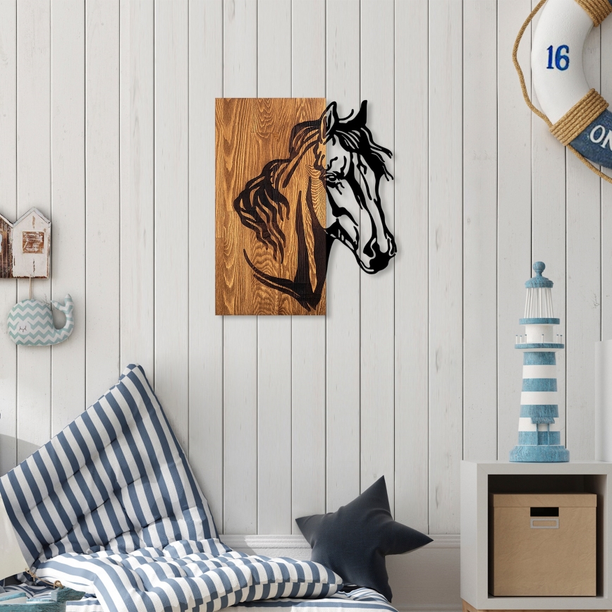 Decoración de pared 48x58 cm caballo madera/metal