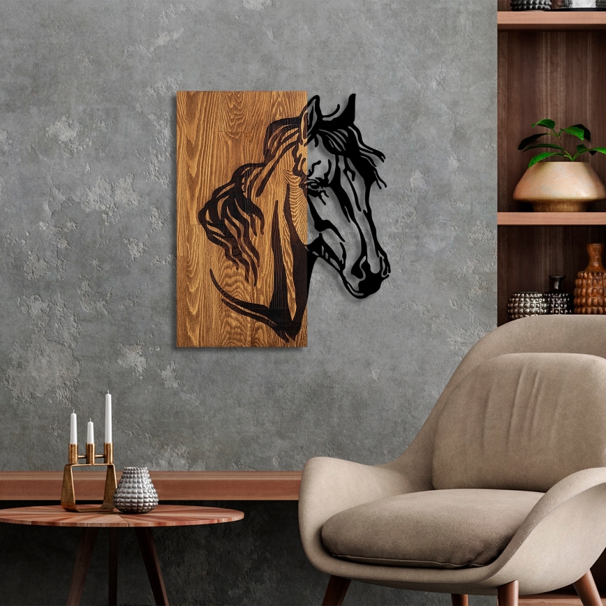 Decoración de pared 48x58 cm caballo madera/metal