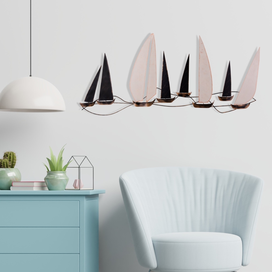 Decoración de pared 52x117 cm barcos de vela metal