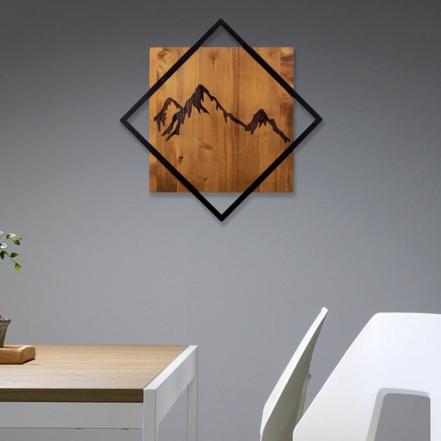Decoración de pared 54x54 cm montañas madera/metal