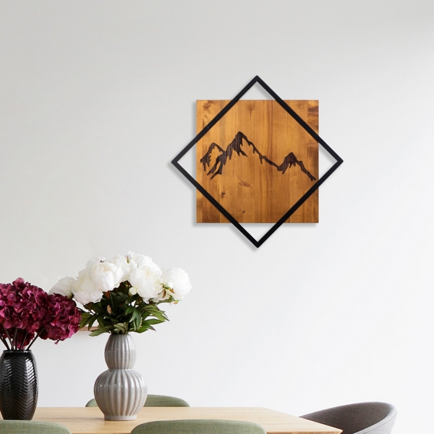 Decoración de pared 54x54 cm montañas madera/metal