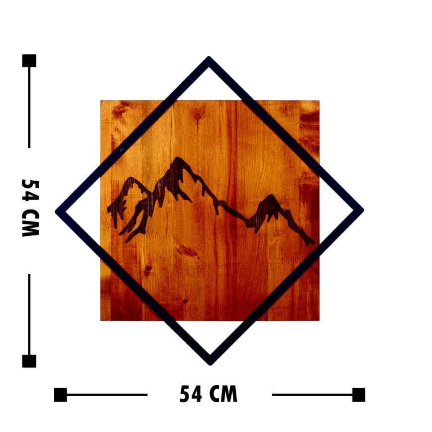 Decoración de pared 54x54 cm montañas madera/metal