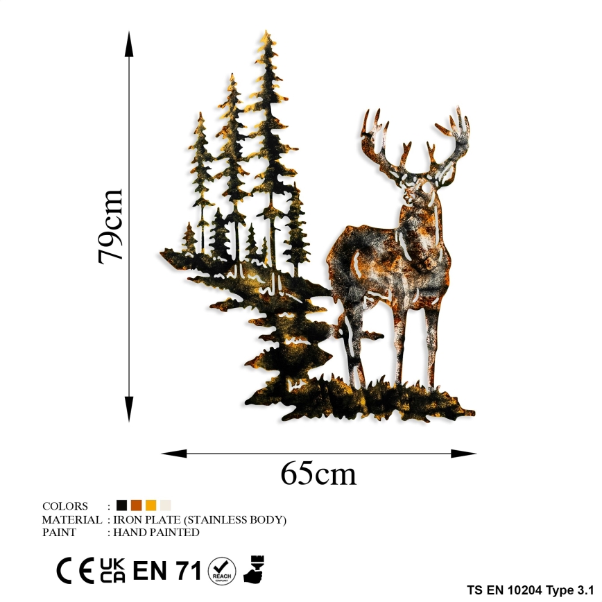 Decoración de pared 65x79 cm ciervo metal