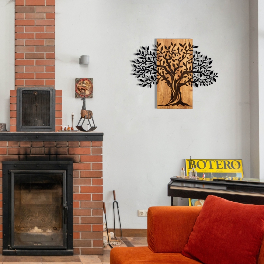 Decoración de pared 72x58 cm árbol madera/metal