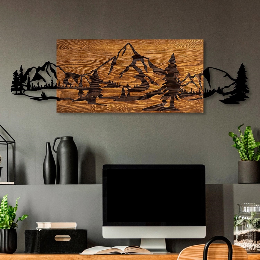 Decoración de pared 93x29 cm montañas madera/metal