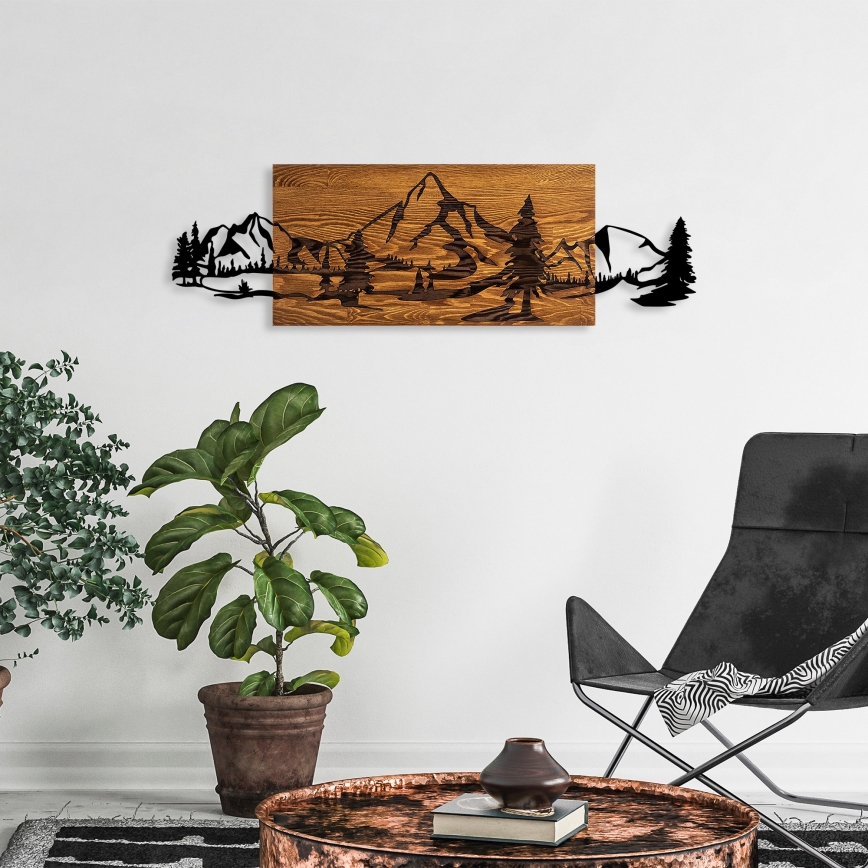 Decoración de pared 93x29 cm montañas madera/metal