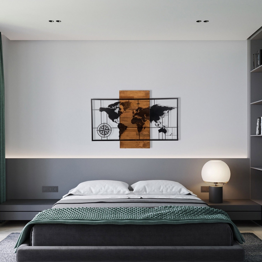 Decoración mural 58x85 cm mapa madera/metal