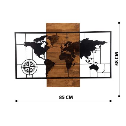Decoración mural 58x85 cm mapa madera/metal