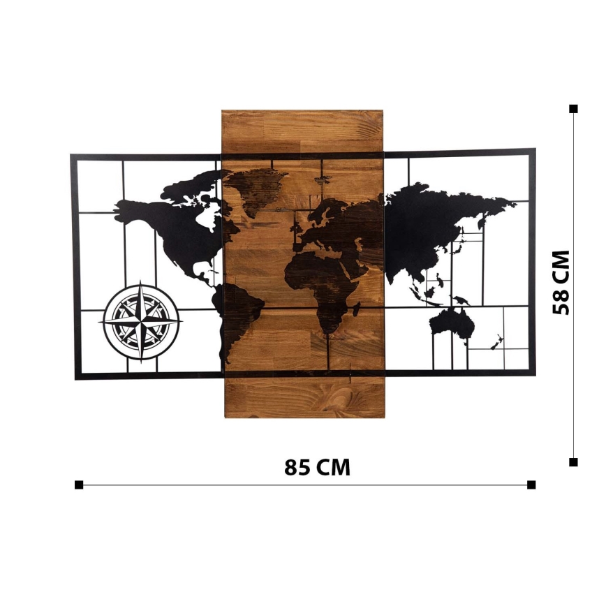 Decoración mural 58x85 cm mapa madera/metal