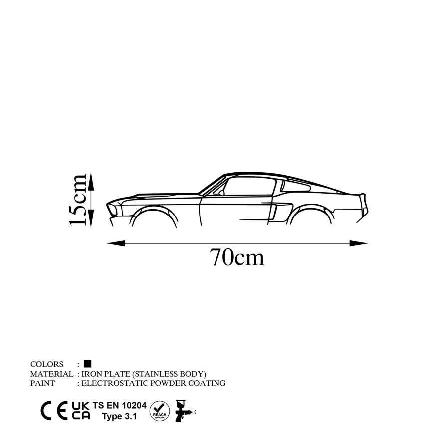Decoración mural 70x15 cm coche metal