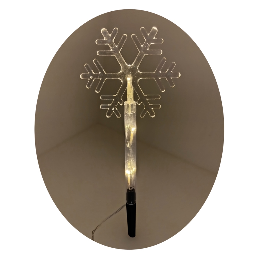 Decoración navideña LED para exterior en forma de copo de nieve, 3xLED/2xAA, IP44, blanco cálido