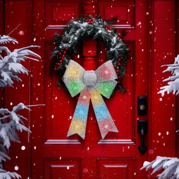 Decoración navideña LED RGB, 11 LEDs / 3x LR44, 40 x 30 cm, lazo plateado