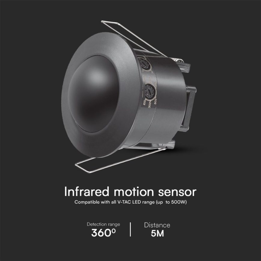 Detector de movimiento empotrable PIR 360° 500W/230V negro