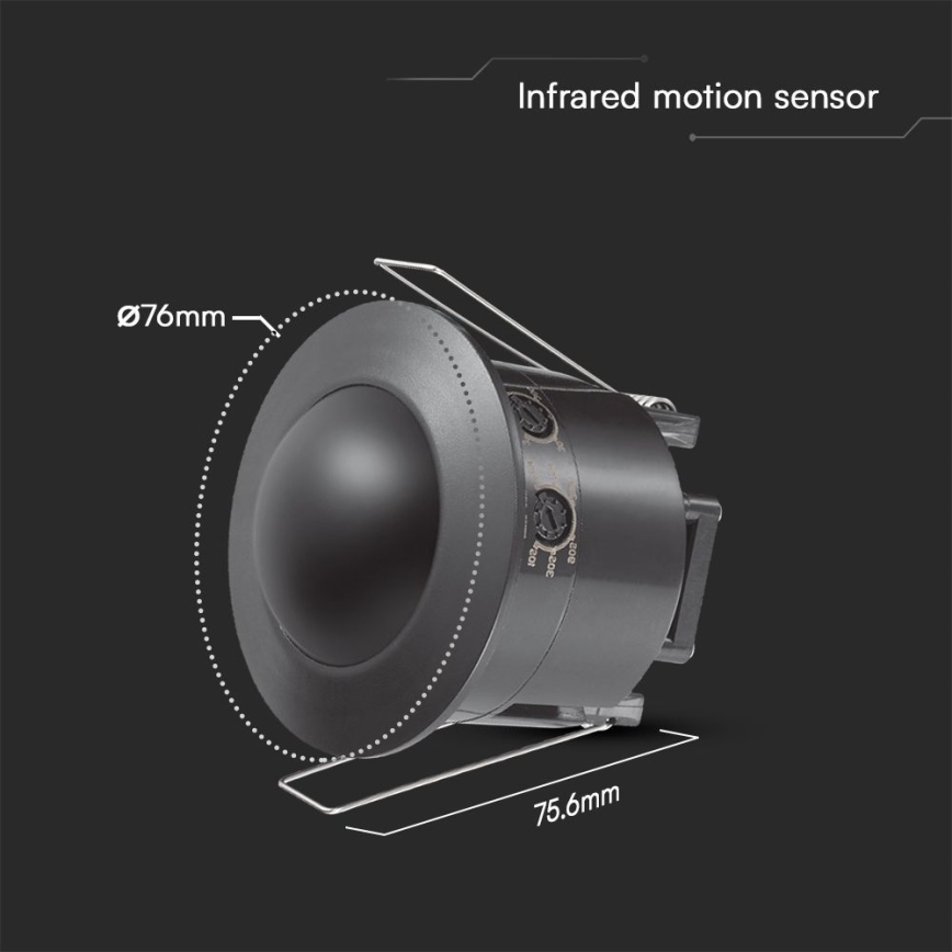 Detector de movimiento empotrable PIR 360° 500W/230V negro