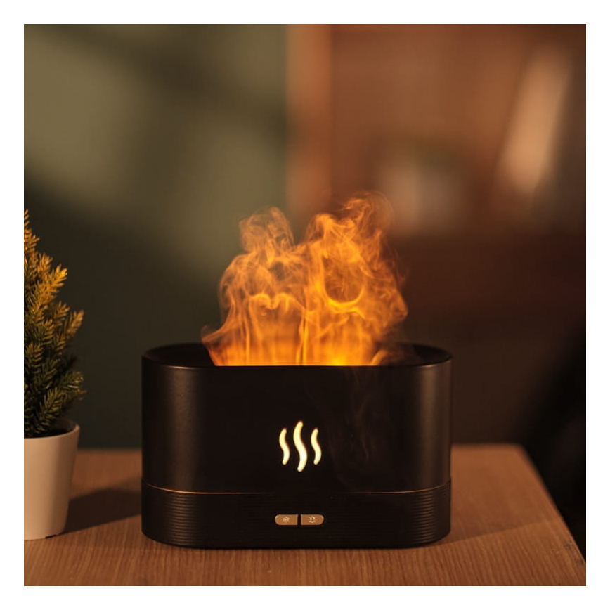 Difusor de aromas y humidificador de aire ultrasónico LED RGB con retroiluminación 180ml negro