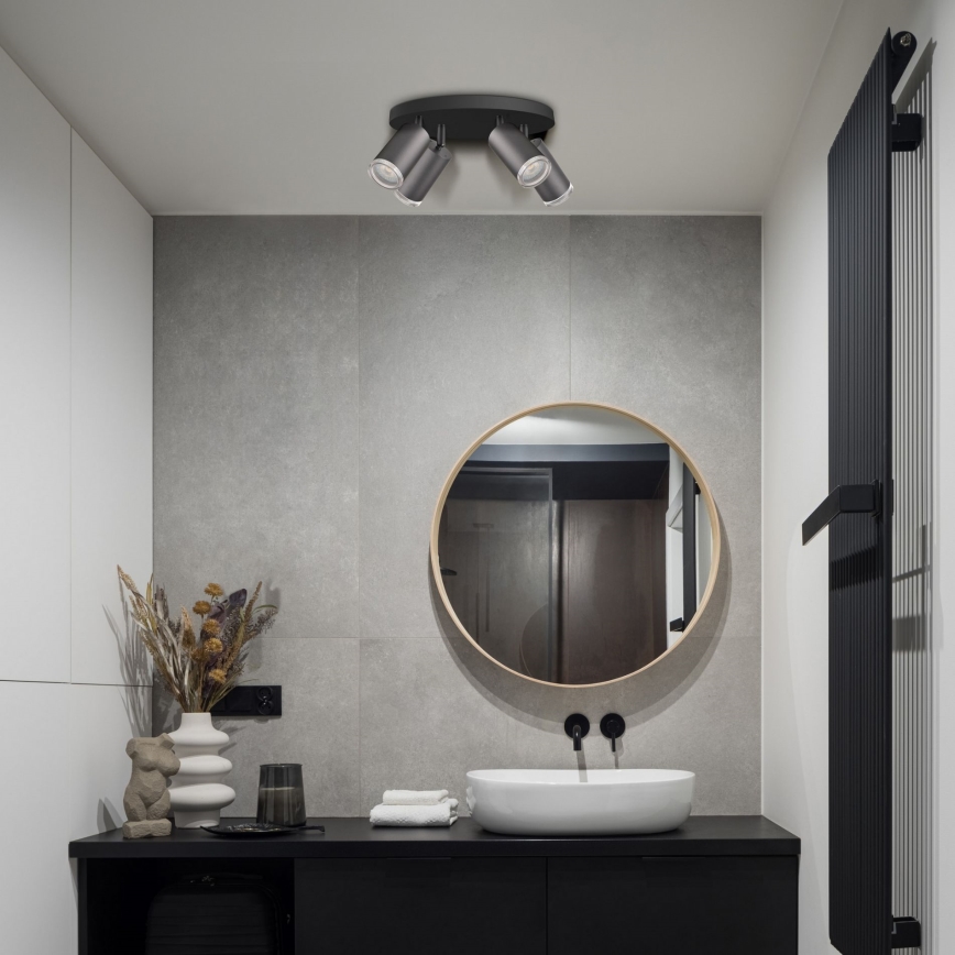 Downlight LED RGBW regulable para baño TURYN 4xGU10/6,5W/230V 2700-6500K Wi-Fi IP44 negro
