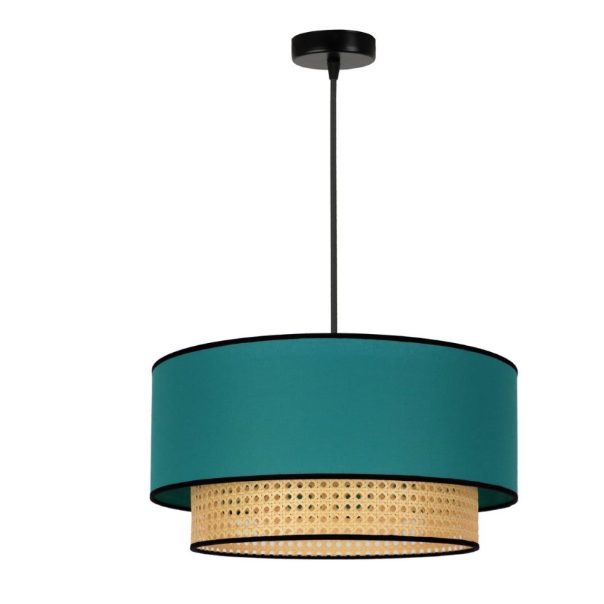 Duolla - Lámpara colgante BOHO 1xE27/15W/230V diá. 45 cm turquesa/ratán