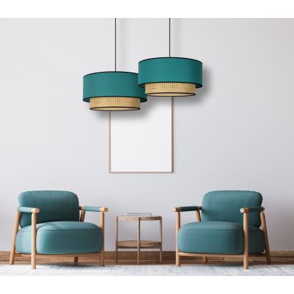 Duolla - Lámpara colgante BOHO 1xE27/15W/230V diá. 45 cm turquesa/ratán