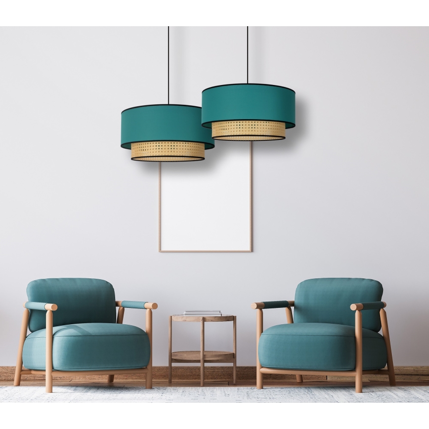 Duolla - Lámpara colgante BOHO 1xE27/15W/230V diá. 45 cm turquesa/ratán
