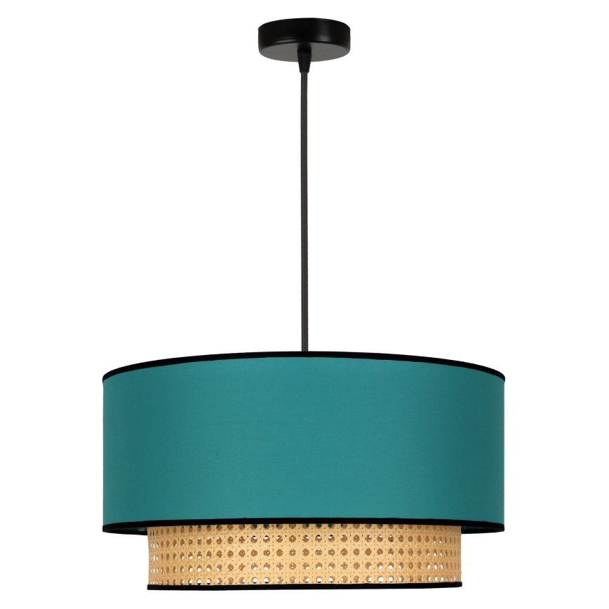 Duolla - Lámpara colgante BOHO 1xE27/15W/230V diá. 45 cm turquesa/ratán