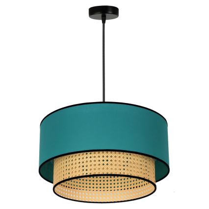Duolla - Lámpara colgante BOHO 1xE27/15W/230V diá. 45 cm turquesa/ratán