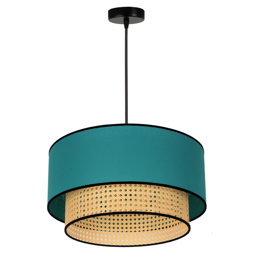 Duolla - Lámpara colgante BOHO 1xE27/15W/230V diá. 45 cm turquesa/ratán