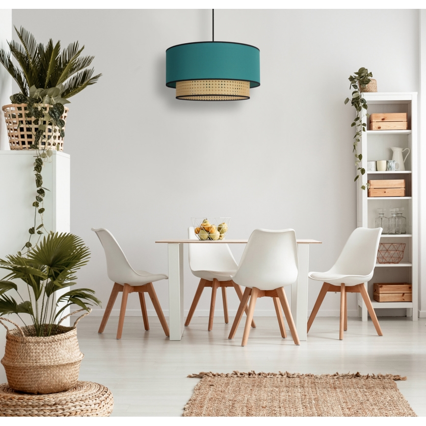 Duolla - Lámpara colgante BOHO 1xE27/15W/230V diá. 45 cm turquesa/ratán