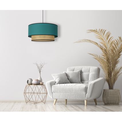 Duolla - Lámpara colgante BOHO 1xE27/15W/230V diá. 45 cm turquesa/ratán