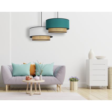 Duolla - Lámpara colgante BOHO 1xE27/15W/230V diá. 45 cm turquesa/ratán